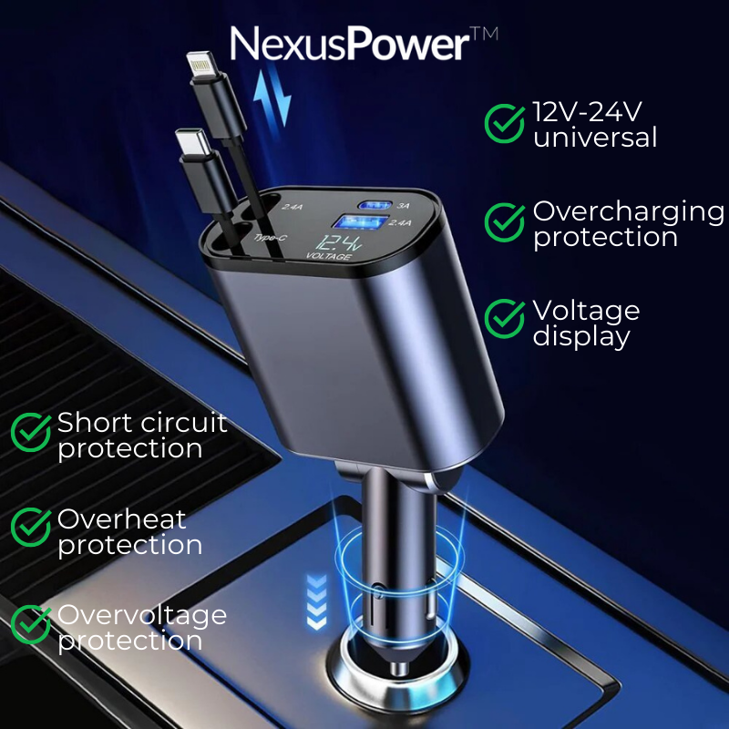 NexusPower™ - Cargador retráctil superrápido 4 en 1